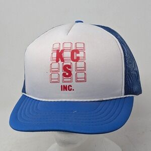 Vintage Crown Cap KCS Inc Trucker Hat Blue White Snapback Mesh Foam Hat RN 60190